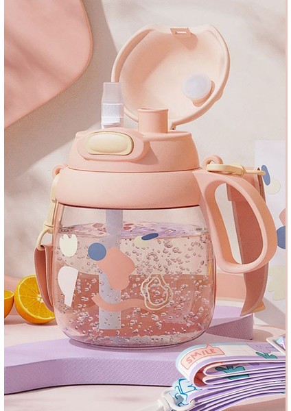 Yeni Yaz Pot Göbek Fincan Plastik Su Bardağı Yüksek Değer Su Isıtıcısı Süper Büyük Kapasiteli Pembe + Fincan Fırçası Saman Fırçası + Etiket + Stereo Yama 1300 ml (Yurt Dışından)