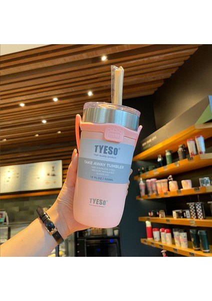 Çift Katmanlı Büyük Kapasiteli Araba Kupa Tatil Hediyesi Paslanmaz Çelik Pipetli Bardak, 550ML (Yurt Dışından)