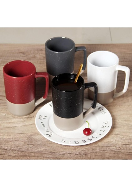 16 Oz Büyük Kahve Kupa, Iki Renk Kombinasyonu Büyük Seramik Çay Bardağı Kare Saplı Beyaz Benekli Erkekler Kadınlar Için Restoran Ev Ofis Sıcak Içecekler, Beyaz (Yurt Dışından)