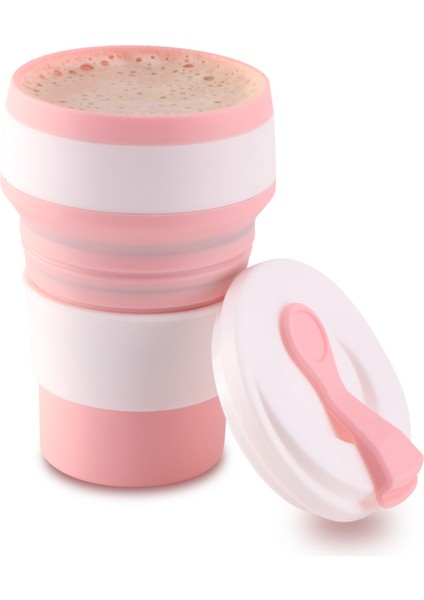 Kahve Fincanı - Cep Boyutunda Katlanabilir Silikon Seyahat Kupası, 12OZ / 355ML (Pembe） (Yurt Dışından)