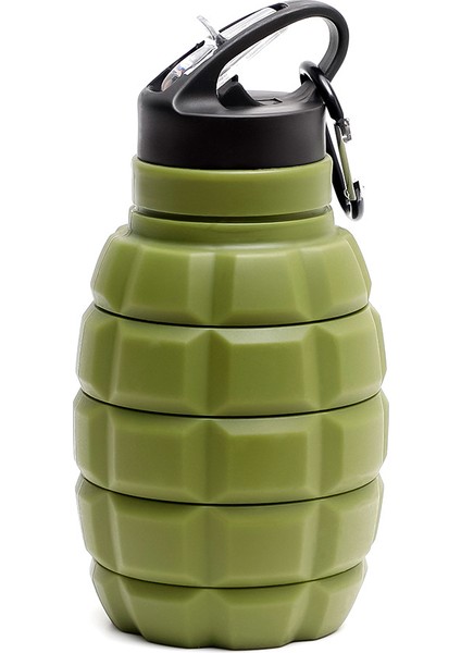Yeni Katlanabilir El Bombası Su Şişesi Gıda Sınıfı Silikon Bisiklet Yürüyüş Su Şişesi Çantanıza Içecek Seti ile Ordu Yeşil 580ML (Yurt Dışından)