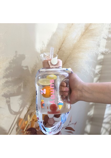 Süper Büyük Kapasiteli Spor Su Bardağı, Yoga Şişesi, Tonluk Varil, Yüksek Değerli Uzay Bardağı, Şeffaf Beyaz + 3D Bardak Etiketi + Bardak Kemeri 1000ML (Yurt Dışından)