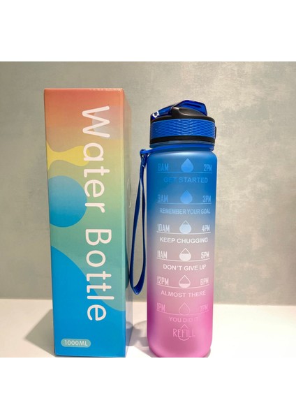 Yaratıcı Degrade Uzay Fincanı Plastik Fırçalama Taşınabilir Açık Eşlik Eden Spor Zıplayan Su Isıtıcısı Mavi 1000 ml (Yurt Dışından)