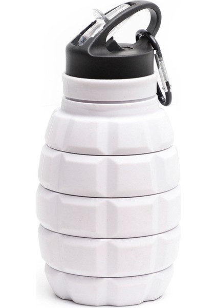 Yeni Katlanabilir El Bombası Su Şişesi Gıda Sınıfı Silikon Bisiklet Yürüyüş Su Şişesi Karabina ile Içme Seti Beyaz 580ML (Yurt Dışından)