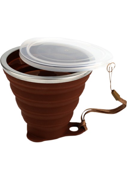 Silikon Katlanabilir Seyahat Kupası - Kapaklı Silikon Katlanır Kamp Bardağı - Genişletilebilir Içme Bardağı Seti - Taşınabilir, Dereceli [9.22OZ]（KAHVERENGI） (Yurt Dışından)