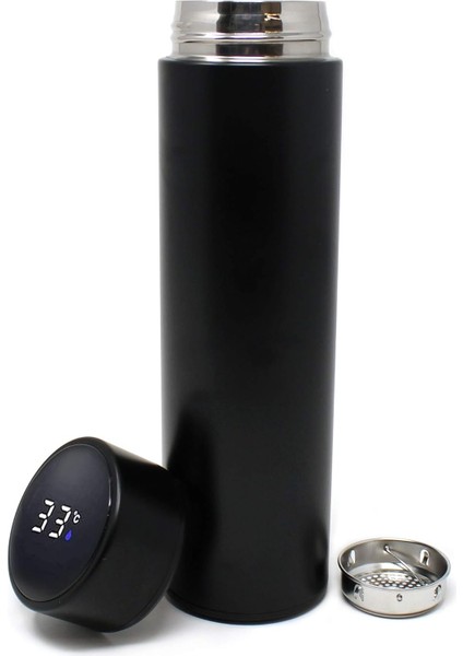 Yalıtımlı Su Şişesi Kahve Çay Seyahat Kupa Termos Sıcaklık Göstergeli Su Şişesi 500ML/16.9 Fl.oz - 12 Saat Sıcak Veya Soğuk Kalır (Siyah) (Yurt Dışından)