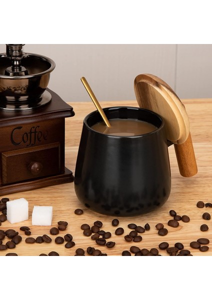 Seramik Kahve Kupa, Ofis ve Ev Için Çay Bardağı, 14 Oz Kapaklı ve Kahve Kaşığı Kahve Fincanları, Doğum Günü, Yılbaşı Hediyeleri, Ev Isınma Hediyeleri Yeni Ev, 1 Paket (Siyah) (Yurt Dışından) fiyatları