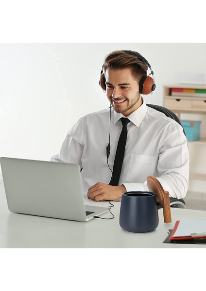Seramik Kahve Kupa, Ofis ve Ev Için Çay Bardağı, Kapaklı ve Kahve Kaşığı ile 14 Oz Kahve Fincanları, Doğum Günü, Yılbaşı Hediyeleri, Ev Isınma Hediyeleri Yeni Ev, 1 Paket (Mavi) (Yurt Dışından) fırsatları