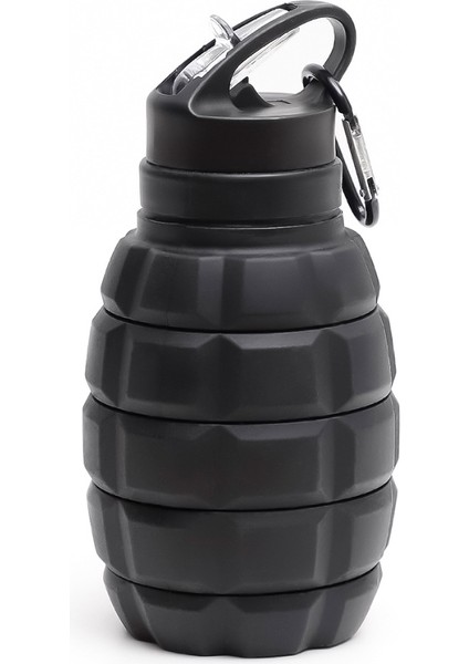 Yeni Katlanabilir Bombası Su Şişesi Gıda Sınıfı Silikon Bisiklet Yürüyüş Su Şişesi Karabina ile Içecek Seti Siyah 580 ml (Yurt Dışından)
