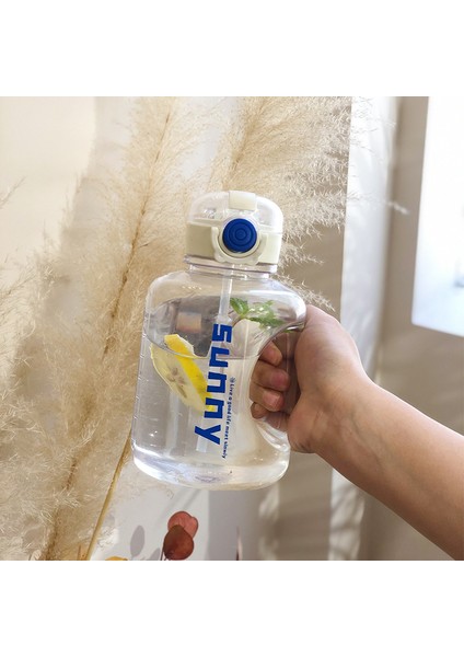 Süper Büyük Kapasiteli Spor Su Bardağı Kızlar Yoga Şişesi Şişe Net Kırmızı Ton Varil Yüksek Değerli Uzay Bardağı Şeffaf Mavi 1000 ml (Yurt Dışından)