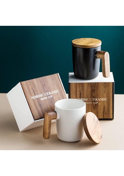 Ahşap Saplı ve Kapaklı Seramik Kahve Kupa, Çiftler Için Kupa, Erkekler ve Kadınlar Için Vintage Seramik Kupa Hediye 12OZ Beyaz (Yurt Dışından) fiyatları