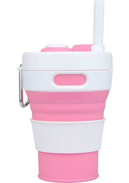 Katlanabilir Kamp Pipetli Bardak Silikon Katlanır Kahve Fincanı Spor Şişe Taşınabilir Seyahat Açık Araba 450 ml (Pembe) (Yurt Dışından)