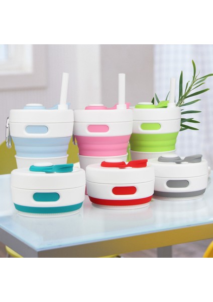 Katlanabilir Kamp Pipetli Bardak Silikon Katlanır Kahve Fincanı Spor Şişe Taşınabilir Seyahat Açık Araba 450 ml (Pembe) (Yurt Dışından) fiyatları
