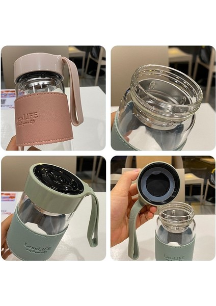 Bardak Kılıfı ile Cam Su Bardağı Kişilik Basit Mühürlü Taşınabilir Bardak Mercan Tozu 480 ml (Yurt Dışından) indirimleri