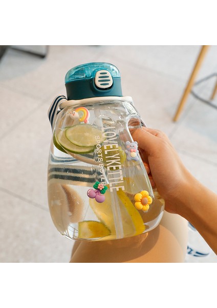 Yaz Yeni Plastik Bardak Spor Büyük Kapasiteli Spor Şişesi Taşınabilir Açık Yüksek Sıcaklığa Dayanıklı Ton Ton Su Bardağı Mavi 1500 ml (Yurt Dışından)