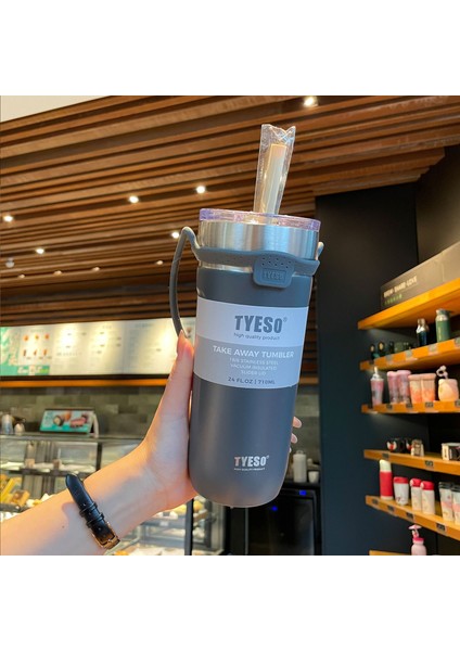 Çift Katmanlı Büyük Kapasiteli Araba Kupa Tatil Hediyesi Paslanmaz Çelik Pipetli Bardak, 710ML (Yurt Dışından)