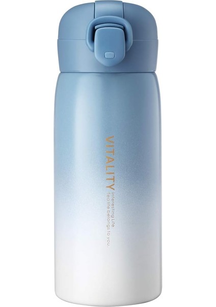 304 Paslanmaz Çelik Yalıtımlı Su Şişesi Bir Elle Açık Termos Vakum Bardak Taşınabilir Seyahat Kupa Spor Bardak Şişesi Çift Katmanlı (Mavi) (Yurt Dışından)