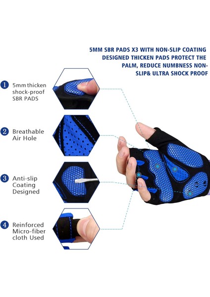 Saytay Bisiklet Eldiveni, Yarım Parmak Bisiklet Eldiveni Mtb Dh Yol Bisiklet Eldiveni Jel Pedi Şok Emici Kaymaz Nefes Alabilir Motosiklet Dağ Bisikleti Eldiveni Unisex Kadın (Mavi, (Yurt Dışından) fiyatları