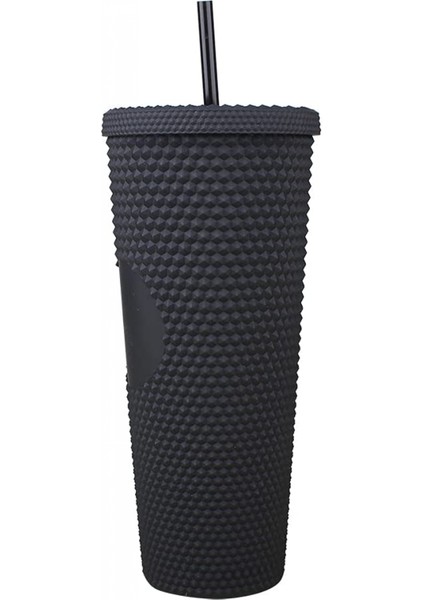 24OZ Çivili Çift Duvarlı Su Bardağı Saman Bardağı Kapaklı ve Sızdırmaz Kapaklı Saman Bardağı Buzlu Kahve Değiştirme Için Mükemmel Kullanım Yeniden Kullanılabilir (Mat Siyah, 24OZ) (Yurt Dışından) fiyatları