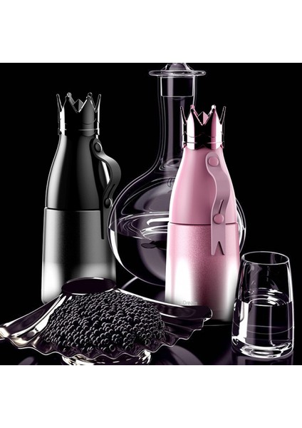 Yaratıcı Üç Boyutlu Taç Yalıtım Kabı Paslanmaz Çelik Mermi Yalıtım Su Bardağı Öğrenci Açık Butik El Bardağı BLACK350ML (Yurt Dışından)