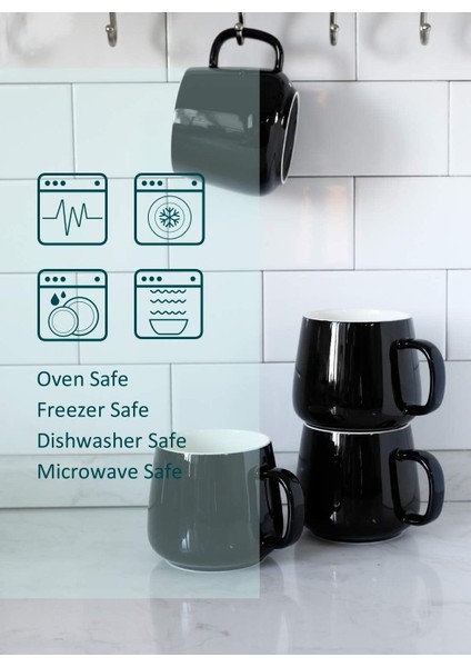 Kakao, Süt, Çay Veya Su Gibi Sıcak Veya Soğuk Içecekler Için Saplı 4 - 12 Ons Bardak Porselen Kahve Kupa Seti - Modern Tasarımlı Pürüzsüz Seramik, Siyah (Yurt Dışından) fiyatları