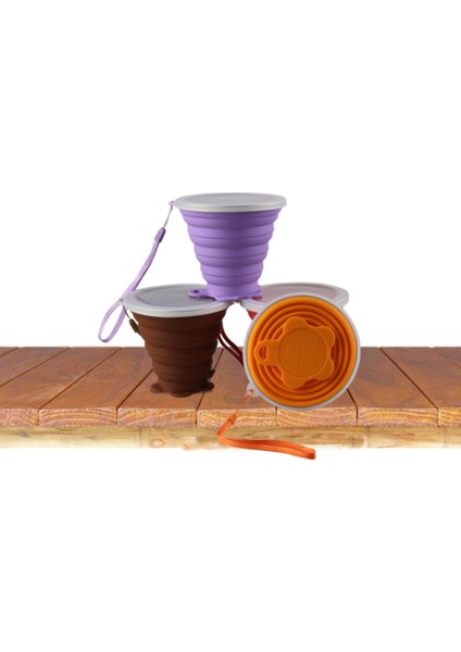 Silikon Katlanabilir Seyahat Kupası - Kapaklı Silikon Katlanır Kamp Bardağı - Genişletilebilir Içme Bardağı Seti - Taşınabilir, Dereceli [9.2oz] (Kahverengi) (Yurt Dışından) modelleri