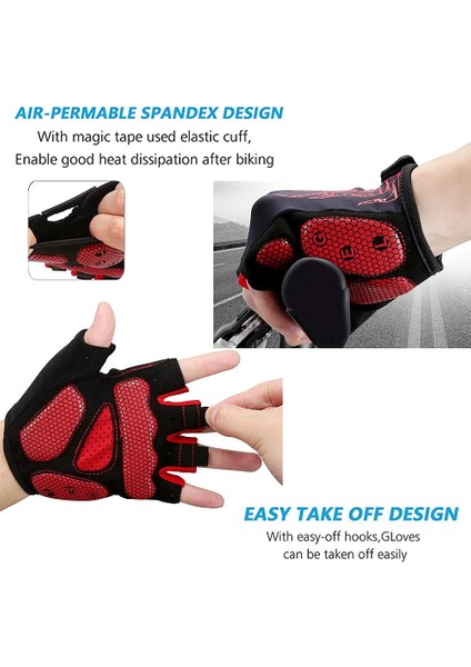 Saytay Bisiklet Eldiveni, Yarım Parmak Bisiklet Eldiveni Mtb Dh Yol Bisiklet Eldiveni Jel Ped Şok Emici Kaymaz Nefes Alabilir Motosiklet Dağ Bisikleti Eldiveni Unisex Kadın (Kırmız (Yurt Dışından) indirimleri