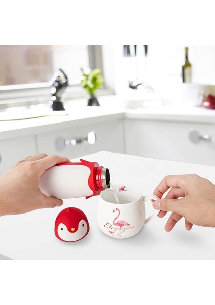 Penguen Paslanmaz Çelik Vakum Termos Seyahat Kupa Çay Su Şişesi Kahve Şişesi (Kırmızı) (Yurt Dışından) modelleri