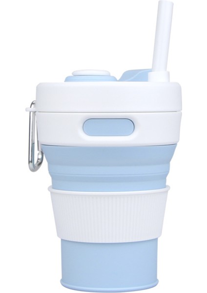 Katlanabilir Kamp Pipetli Bardak Silikon Katlanır Kahve Fincanı Spor Şişe Taşınabilir Seyahat Açık Araba 450 ml (Gök Mavisi) (Yurt Dışından)