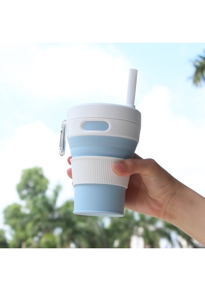 Katlanabilir Kamp Pipetli Bardak Silikon Katlanır Kahve Fincanı Spor Şişe Taşınabilir Seyahat Açık Araba 450 ml (Gök Mavisi) (Yurt Dışından) fiyatları