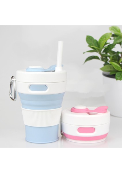 Katlanabilir Kamp Pipetli Bardak Silikon Katlanır Kahve Fincanı Spor Şişe Taşınabilir Seyahat Açık Araba 450 ml (Gök Mavisi) (Yurt Dışından) fırsatları