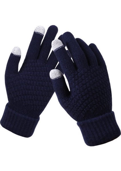 Bayanlar Çocuklar Kış Dokunmatik Ekran Eldiven Sıcak Polar Astar Örgü Eldiven Elastik Manşet Kış Manifatura Eldiven Camgöbeği (Yurt Dışından)