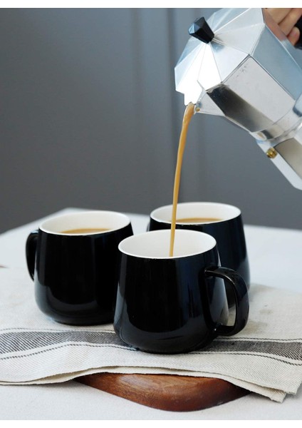 Kakao, Süt, Çay Veya Su Gibi Sıcak Veya Soğuk Içecekler Için Saplı 4 - 12 Ons Bardak Porselen Kahve Kupa Seti - Modern Tasarımlı Pürüzsüz Seramik, Siyah (Yurt Dışından) modelleri