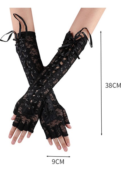 Bayan Parmaksız Eldiven Dirsek Bağcıklı Steampunk Kostüm Kol Isıtıcı, Naylon Beyaz (Yurt Dışından) fiyatları
