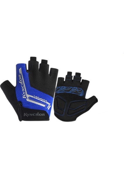 Yarım Parmak Jel Yastıklı Bisiklet Eldivenleri Kaymaz Şok Emici El Koruması Parmaksız Yaz Bisiklet Kısa Eldiven Erkek ve Kadın Için-Mavi (Xl) (Yurt Dışından)