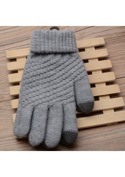 Kadın Kış Dokunmatik Ekran Eldivenleri Sıcak Polar Astarlı Örgü Eldiven Elastik Manşet Kış Manifatura Eldiveni, Gri (Yurt Dışından) fırsatları