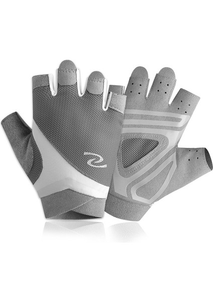 Yarım Parmak Bisiklet Eldiveni - Nefes Alabilir, Kaymaz - Parmaksız Şok Emici Eldiven, Erkek ve Kadın-Gri(L) (Yurt Dışından)