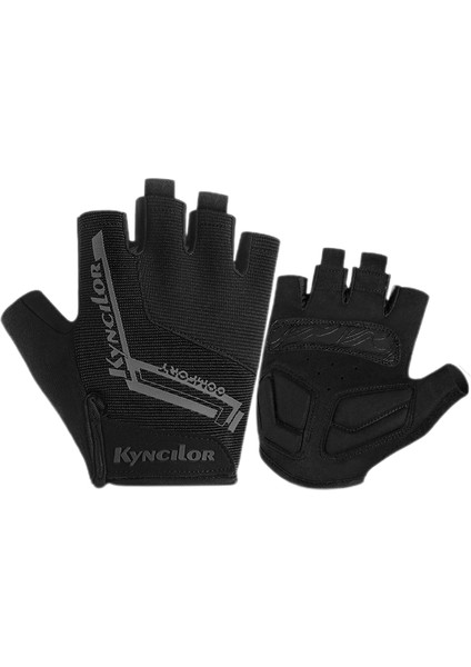 Yarım Parmak Jel Yastıklı Bisiklet Eldivenleri Kaymaz Şok Emici El Koruma Parmaksız Yaz Bisiklet Kısa Eldiven Erkek ve Kadın Için-Siyah (Xl) (Yurt Dışından)