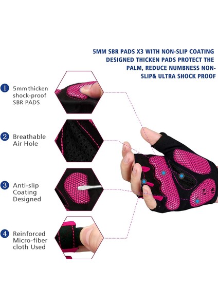 Saytay Bisiklet Eldiveni, Yarım Parmak Bisiklet Eldiveni Mtb Dh Yol Bisiklet Eldiveni Jel Pedi Şok Emici Kaymaz Nefes Alabilir Motosiklet Dağ Bisikleti Eldiveni Unisex Kadın (Pembe (Yurt Dışından) fiyatları