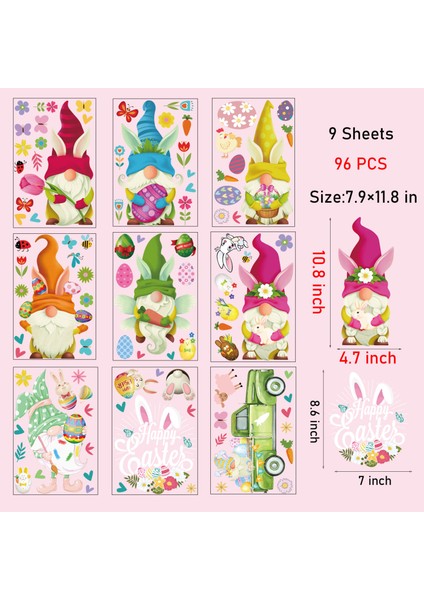 96 Adet Pencere Çıkartmaları Ev Dekorasyonu, Paskalya Tavşanı Yumurtaları Gnome Cüce Statik Pencere Çıkartmaları, Pencere Camı Kapı Çıkartmaları 9 Yaprak(#a) (Yurt Dışından) fiyatları