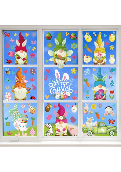 96 Adet Pencere Çıkartmaları Ev Dekorasyonu, Paskalya Tavşanı Yumurtaları Gnome Cüce Statik Pencere Çıkartmaları, Pencere Camı Kapı Çıkartmaları 9 Yaprak(#a) (Yurt Dışından) fırsatları