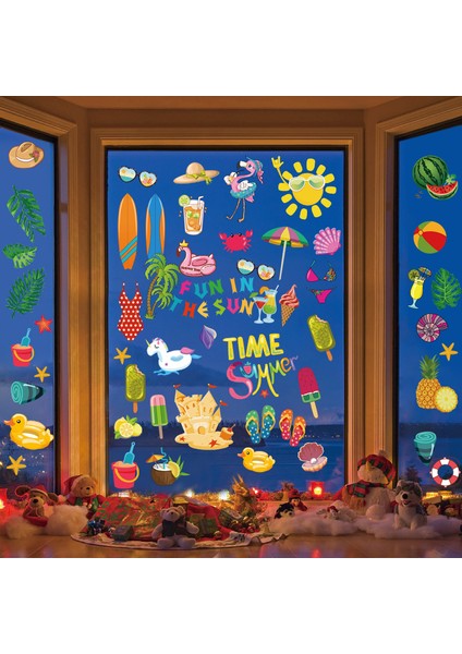 Yaz Pencere Tutunur 8 Yaprak Güneşte Eğlenceli Yaz Plaj Havuz Partisi Statik Pencere Çıkartmaları Çıkartmaları Süslemeleri Cam Pencere Parti Malzemeleri (Yurt Dışından)