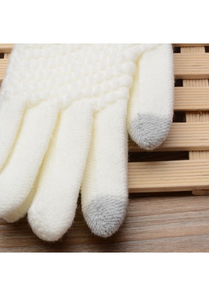 Kadın Kış Dokunmatik Ekran Eldiveni Sıcak Polar Astarlı Örgü Eldiven Elastik Manşet Kış Manifatura Eldiveni, Beyaz (Yurt Dışından) modelleri