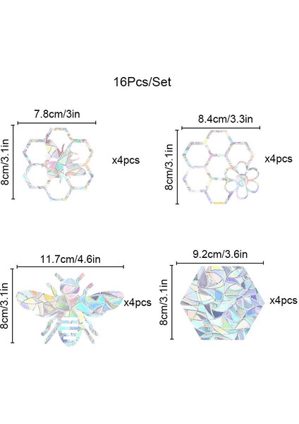 16 Adet Arı Pencere Çıkartmaları Petek Statik Çıkartma Çarpışma Önleyici Altıgen Cam Tutunur Yapışkan Olmayan Vinil Film Sürgülü Kapılar Için Ev Dekorasyonları Pencereler Kuşları D (Yurt Dışından) modelleri