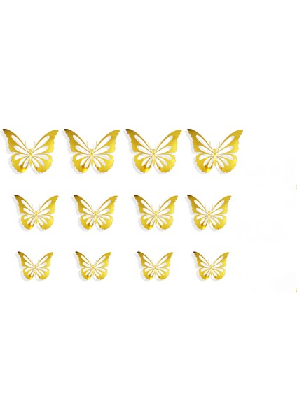 12 Adet 3D Metal Doku Üç Boyutlu Içi Boş Kelebek Duvar Etiketi A Altın (Yurt Dışından)