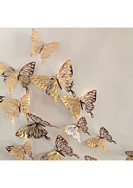 12 Adet 3D Metal Doku Üç Boyutlu Içi Boş Kelebek Duvar Etiketi A Altın (Yurt Dışından) fiyatları