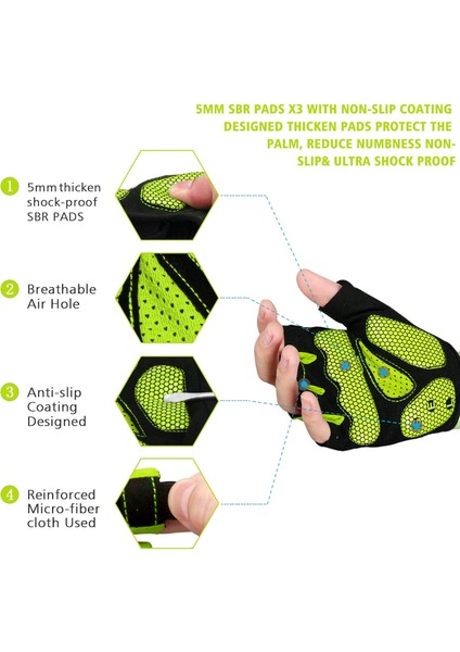 Saytay Bisiklet Eldiveni, Yarım Parmak Bisiklet Eldiveni Mtb Dh Yol Bisiklet Eldiveni Jel Pedi Şok Emici Kaymaz Nefes Alabilir Motosiklet Dağ Bisikleti Eldiveni Unisex Kadın (Yeşil (Yurt Dışından) fiyatları