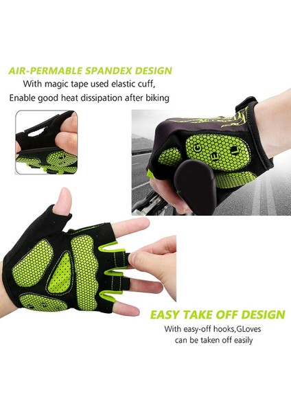 Saytay Bisiklet Eldiveni, Yarım Parmak Bisiklet Eldiveni Mtb Dh Yol Bisiklet Eldiveni Jel Pedi Şok Emici Kaymaz Nefes Alabilir Motosiklet Dağ Bisikleti Eldiveni Unisex Kadın (Yeşil (Yurt Dışından) indirimleri