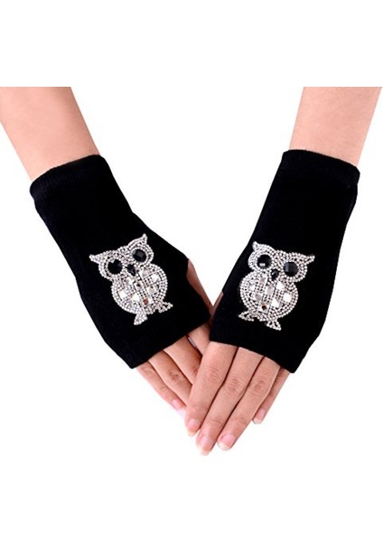 Kadın Punk Kış Kol Isıtıcı Örme Esnek Yumuşak Parmaksız Eldiven, Siyah I (Yurt Dışından)