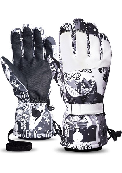 Motosiklet Eldivenleri Kış Sıcak Dokunmatik Ekran Su Geçirmez Rüzgar Geçirmez Koruyucu Giysi (Xl, Siyah Çiçekler) (Yurt Dışından)